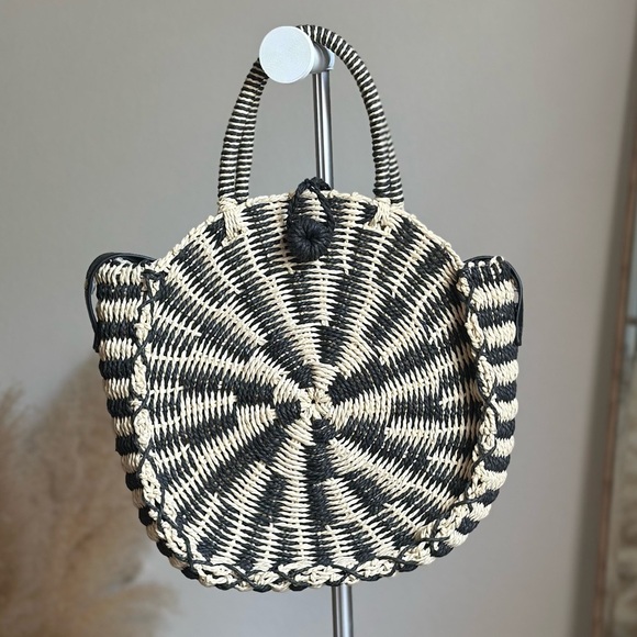 Express Black and Cream Woven Crossbody Bag - Picture 1 of 7